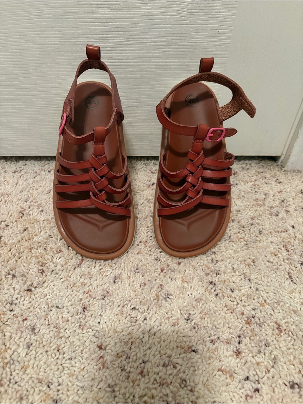 wonder nation Brown Strappy Gladiator Sandals with Pink Buckles